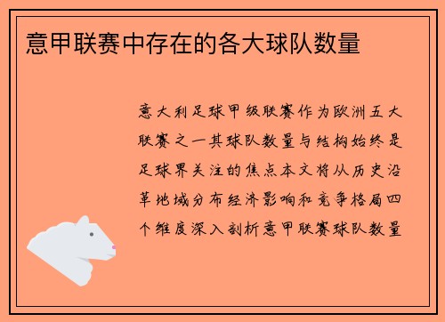意甲联赛中存在的各大球队数量