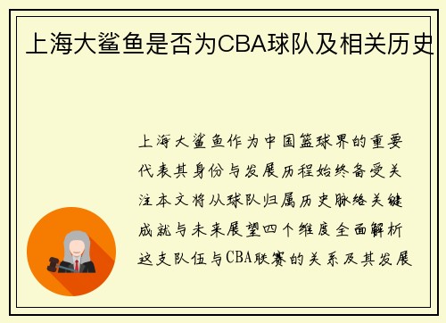 上海大鲨鱼是否为CBA球队及相关历史